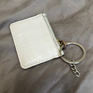 White Leather Coach Mini Pouch Keychain